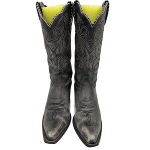 Durango Womens Crush Scalloped Cowboys Boots Size 7.5M Black 11" Western Leather